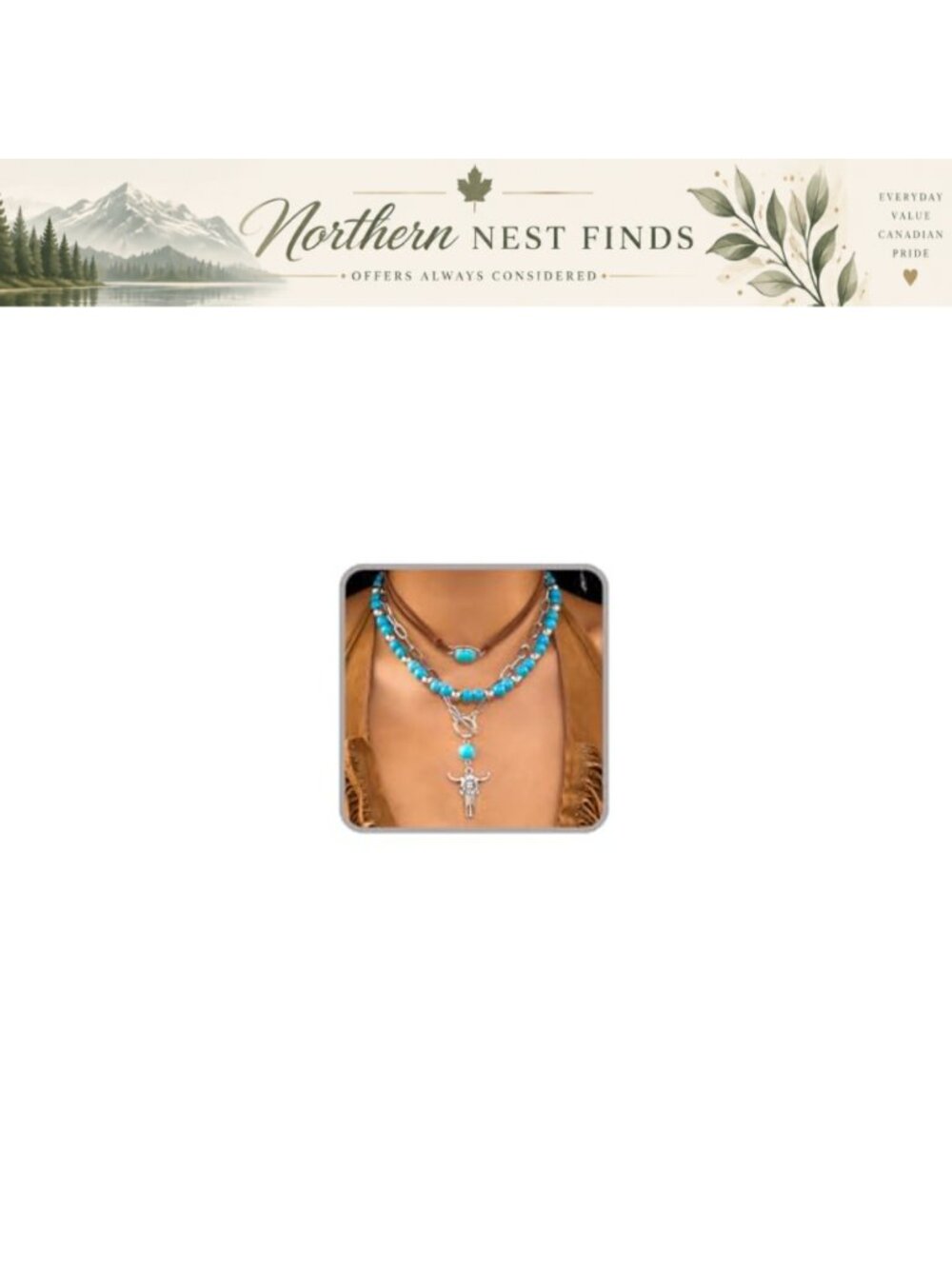 Boho Layered Western Necklace Turquoise Gold Plated 4 Chain Cowboy Pendant